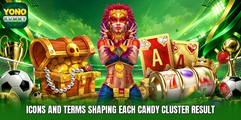 Icons and terms shaping each candy cluster result Icons and terms shaping each candy cluster result